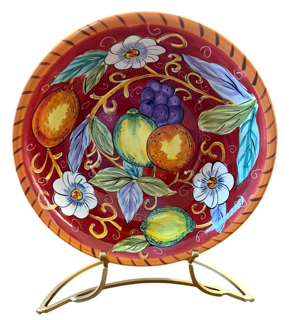 TableTops Unlimited Villa Antiqua Hand Painted 13.5" Deep Serving Bowl NWT
